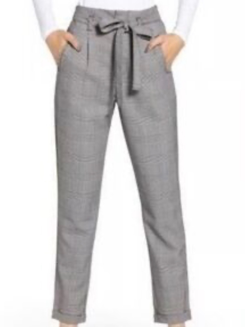 LOFT Gray Plaid Paperbag Waist Trousers NWT